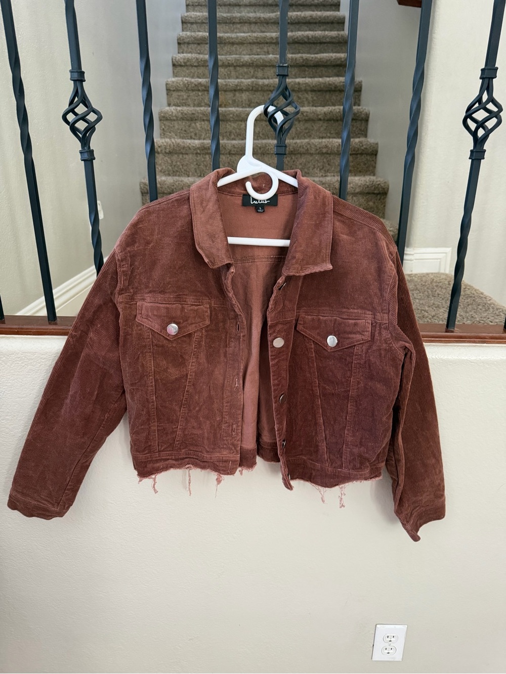 Lulu's Rust-Brown Cropped Corduroy Trucker Jacket